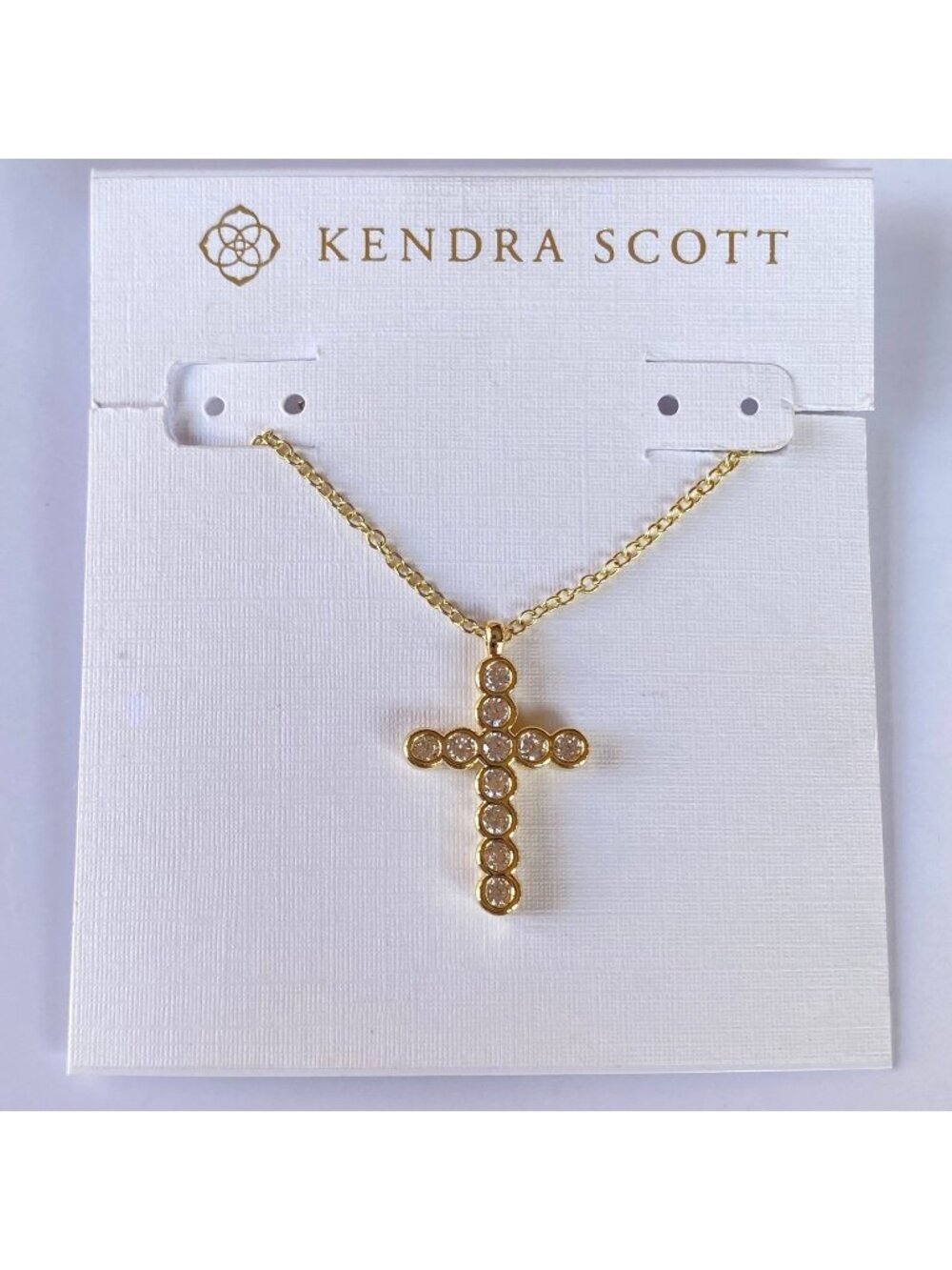 Kendra Scott Cross Gold Pendant Necklace in White Crystal diamond